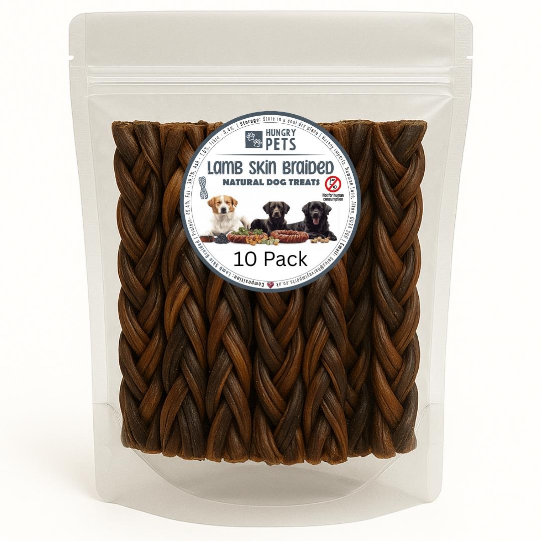 Hungry Pets Lamb Skin Braided 15cm 10 Pack