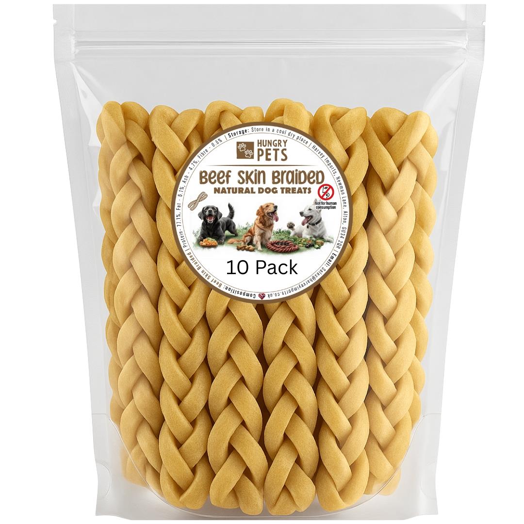 Hungry Pets Beef Skin Braided 15cm 10 Pack