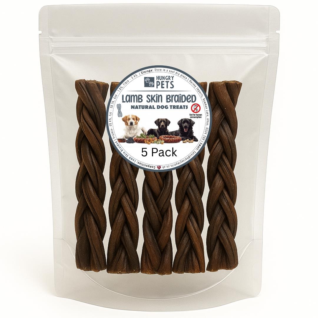 Hungry Pets Lamb Skin Braided 15cm 5 Pack